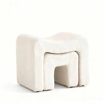 Teddy Velvet Ottoman Set 2-in-1 M-shaped Footstool Vanity Stool Storage Bench