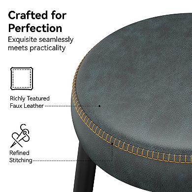 Opoiar 26.3" Counter Height Bar Stools Set of 2, Backless Saddle Seat, PU Leather, Metal Base