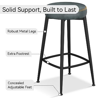 Opoiar 26.3" Counter Height Bar Stools Set of 2, Backless Saddle Seat, PU Leather, Metal Base