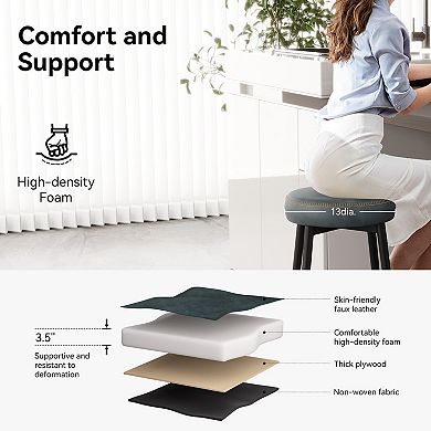 Opoiar 26.3" Counter Height Bar Stools Set of 2, Backless Saddle Seat, PU Leather, Metal Base