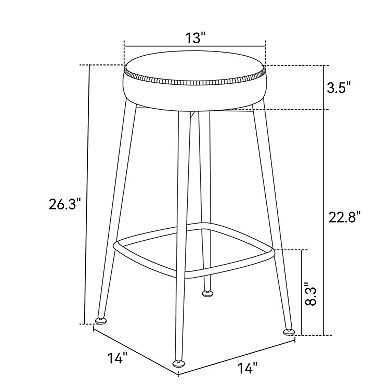 Opoiar 26.3" Counter Height Bar Stools Set of 2, Backless Saddle Seat, PU Leather, Metal Base
