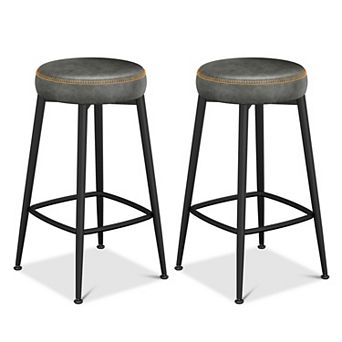 Opoiar 26.3" Counter Height Bar Stools Set of 2, Backless Saddle Seat, PU Leather, Metal Base