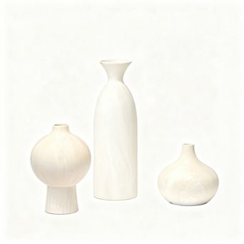 White Ceramic Vase Set of 3 Stone-look Textured Beige Modern Minimalist Shelf Decor