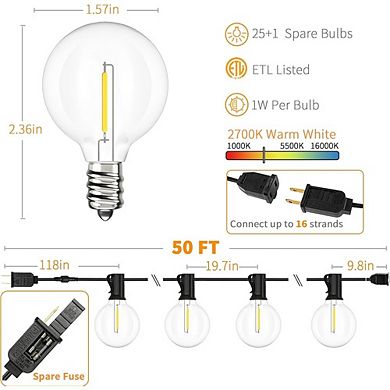 Outdoor LED String Lights, Waterproof Shatterproof Connectable Globe Patio Lights