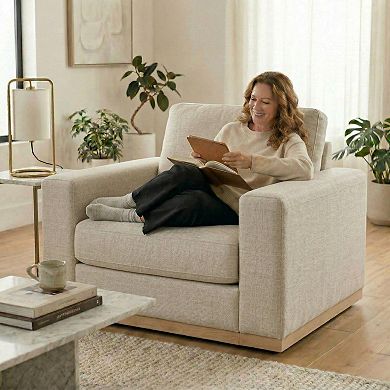 Opoiar 42" Accent Chair, Wide Armchair with Solid Wood Frame