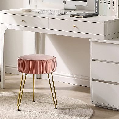 Round footstool, golden steel legs, adjustable foot pad, 30 cm