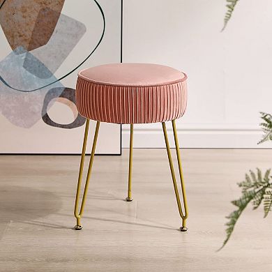 Round footstool, golden steel legs, adjustable foot pad, 30 cm
