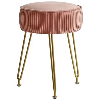 Round footstool, golden steel legs, adjustable foot pad, 30 cm