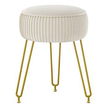 Round footstool, golden steel legs, adjustable foot pad, 30 cm