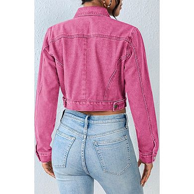 Zeagoo Womens Crop Denim Jacket Long Sleeve Stretchy Fitted Jean Coat with Pockets