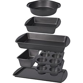 7 pc Nonstick Carbon Steel Bakeware Set, Muffin, Loaf, Cake & Roasting Pans