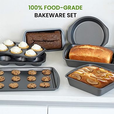 7-Piece Nonstick Carbon Steel Bakeware Set, Muffin, Loaf, Cake & Roasting Pans