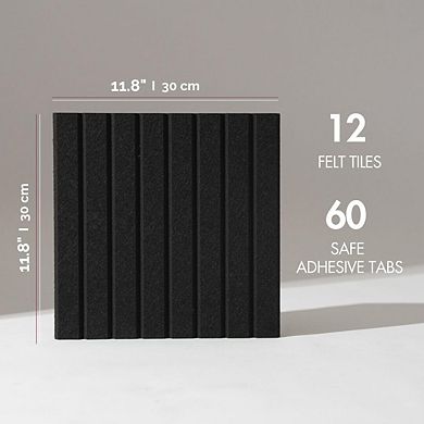 12-Tile Felt Board: 48"x36" for Home Offices Classrooms Easy Install, Sound Absorbing, Decor