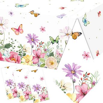 Spring Floral Tablecloths, disposable plastic covers, waterproof 3 pack