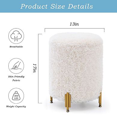 Round storage ottoman, metal legs, upholstered seat, coffee table, 300 pounds