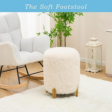 Round storage ottoman, metal legs, upholstered seat, coffee table, 300 pounds