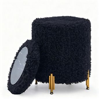 Round storage ottoman, metal legs, upholstered seat, coffee table, 300 pounds