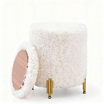Round storage ottoman, metal legs, upholstered seat, coffee table, 300 pounds