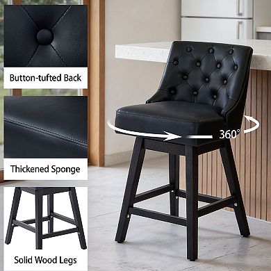 Opoiar 26" Swivel Counter Height Bar Stools, Upholstered Seat, Wood Legs