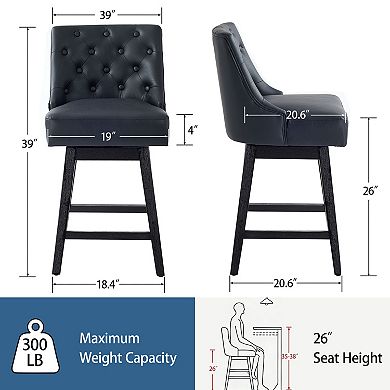 Opoiar 26" Swivel Counter Height Bar Stools, Upholstered Seat, Wood Legs