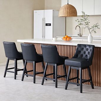 Opoiar 26" Swivel Counter Height Bar Stools, Upholstered Seat, Wood Legs