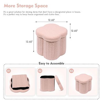 Flower Storage Ottoman Faux Lamb Fleece Foldable Footrest 12.6"