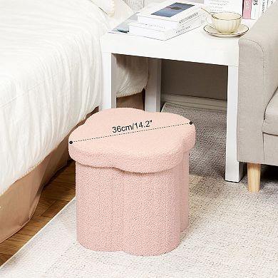 Flower Storage Ottoman Faux Lamb Fleece Foldable Footrest 12.6"