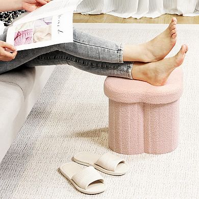 Flower Storage Ottoman Faux Lamb Fleece Foldable Footrest 12.6"
