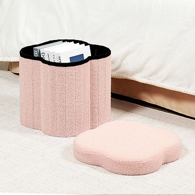 Flower Storage Ottoman Faux Lamb Fleece Foldable Footrest 12.6"