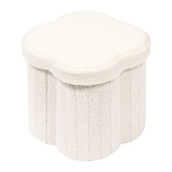 Flower Storage Ottoman Faux Lamb Fleece Foldable Footrest 12.6"