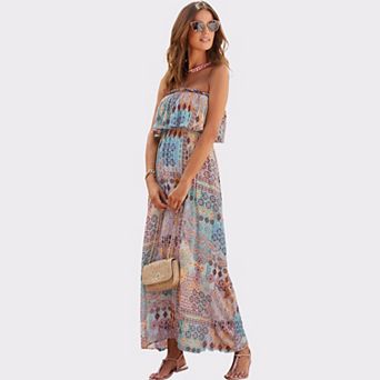 Lascana Women's Patchwork Print Bandeau Maxi Dress