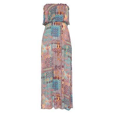 Lascana Women's Patchwork Print Bandeau Maxi Dress