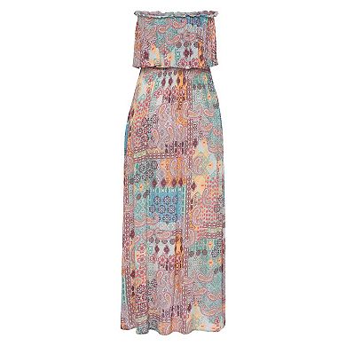 Lascana Women's Patchwork Print Bandeau Maxi Dress