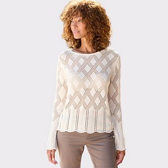 Lascana Women's Open Work Scallop Trim Sweater