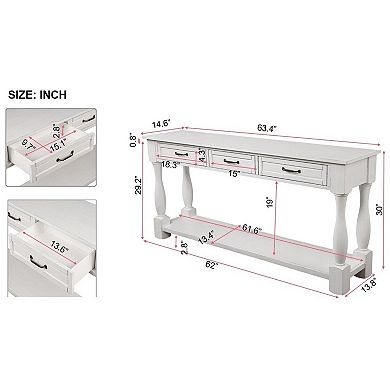 Pnronnc 63" Wood Console Table with 3 Drawers and Bottom Shelf Entryway Table