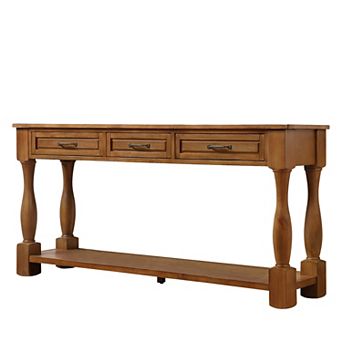 Pnronnc 63" Wood Console Table with 3 Drawers and Bottom Shelf Entryway Table