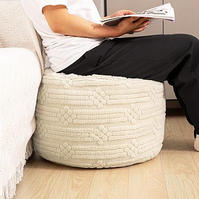 Footstool, plush round comfortable casual floor decoration, linen