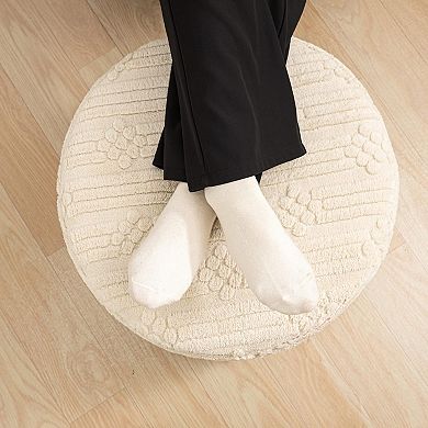 Footstool, plush round comfortable casual floor decoration, linen