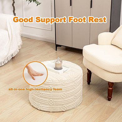 Footstool, plush round comfortable casual floor decoration, linen