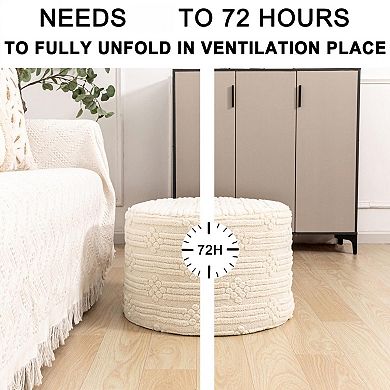 Footstool, plush round comfortable casual floor decoration, linen