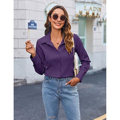 Zeagoo Womens Long Sleeve Button Down Dress Shirt Slim Fitted Collared Solid Business Work Blouse