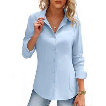 Zeagoo Womens Long Sleeve Button Down Dress Shirt Slim Fitted Collared Solid Business Work Blouse