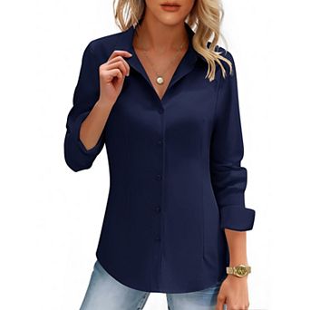 Zeagoo Womens Long Sleeve Button Down Dress Shirt Slim Fitted Collared Solid Business Work Blouse