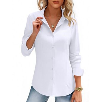 Zeagoo Womens Long Sleeve Button Down Dress Shirt Slim Fitted Collared Solid Business Work Blouse