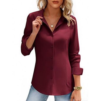 Zeagoo Womens Long Sleeve Button Down Dress Shirt Slim Fitted Collared Solid Business Work Blouse