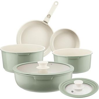 Ceramic Pots and Pans Set Non Stick , 8 pc Nonstick Cookware Set with Detachable Handle