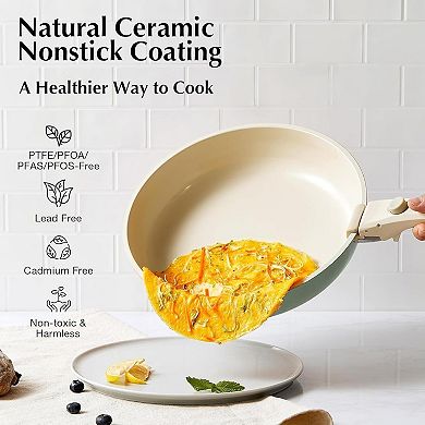Ceramic Pots and Pans Set Non Stick , 8 Pcs Nonstick Cookware Set with Detachable Handle