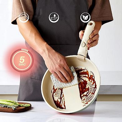 Ceramic Pots and Pans Set Non Stick , 8 Pcs Nonstick Cookware Set with Detachable Handle
