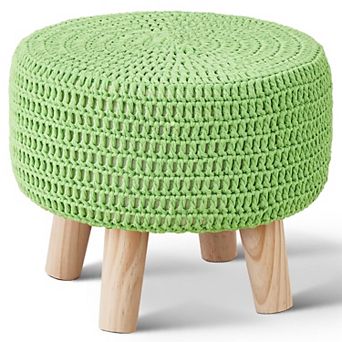 Cotton Knitted Round Footstool, Non-Slip Wooden Handmade Cushion, For Living Room Use