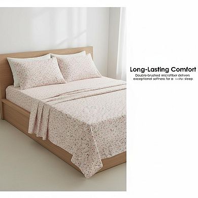 Floral Queen Bed Sheets Set Brushed Microfiber Deep Pockets 16" 4-Piece Flower Printed Easy Care